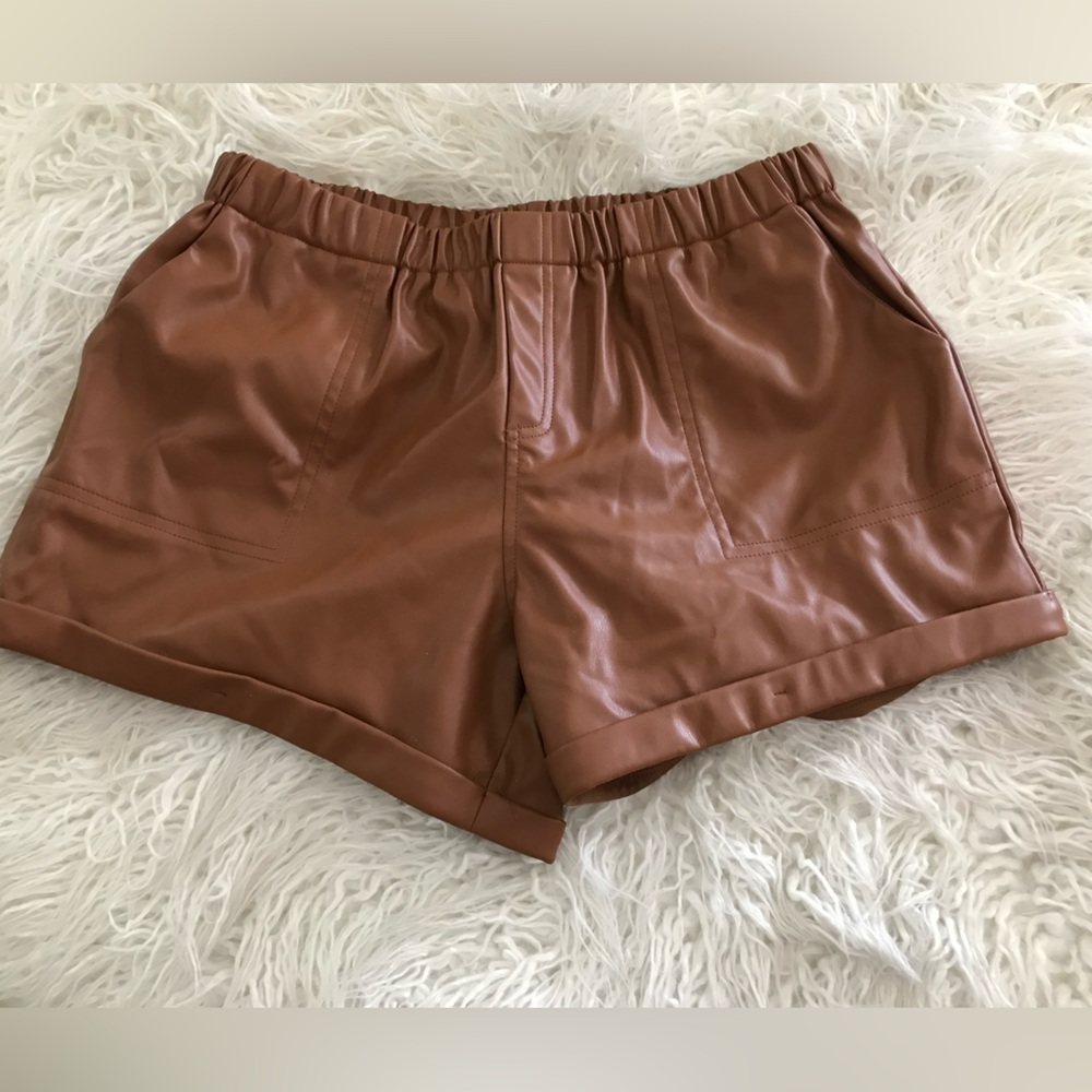 White Birch faux leather shorts. NWOT 1 small + 1 medium